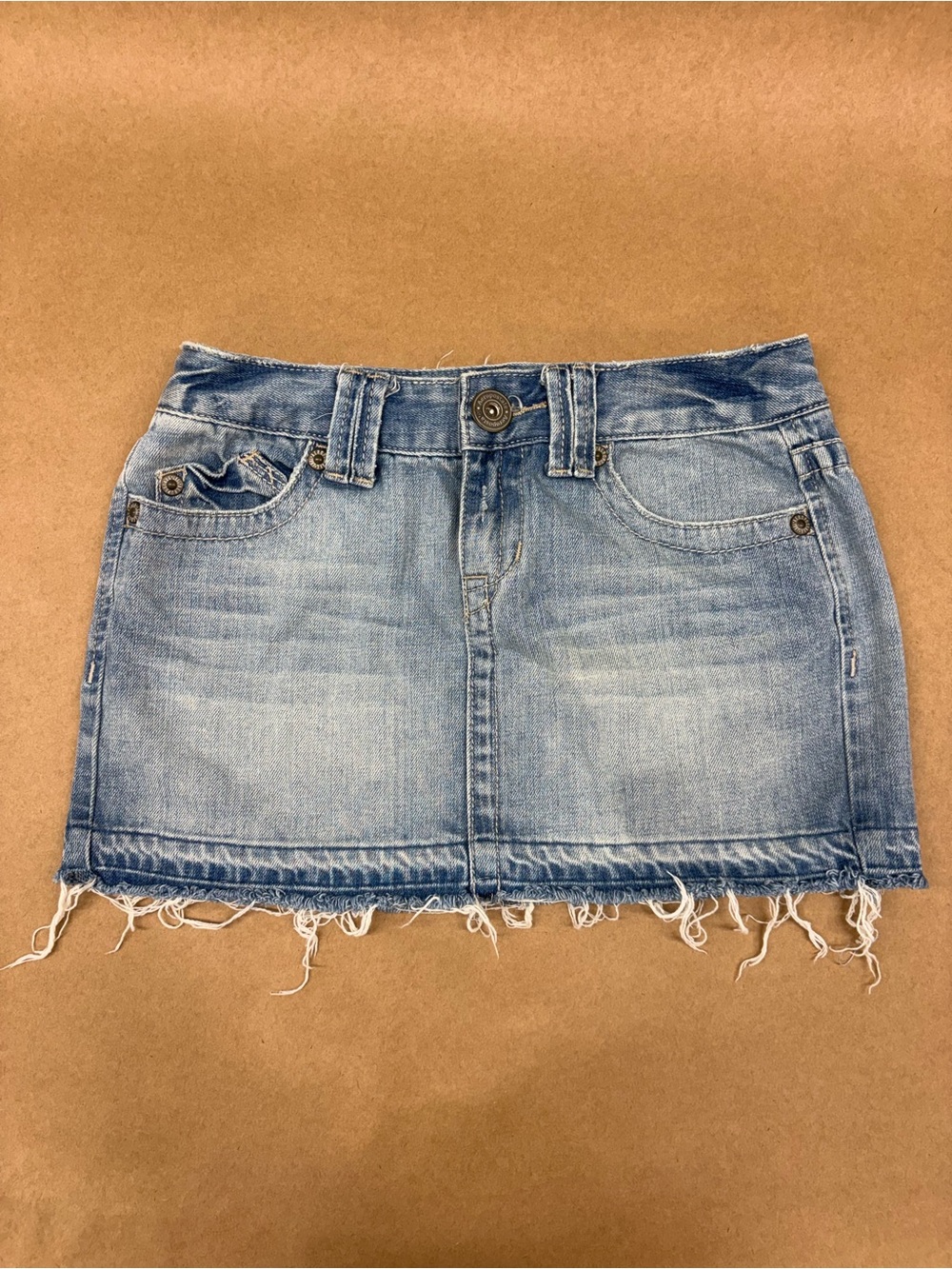 Aeropostale Light Blue Denim Mini Skirt with Frayed Hem